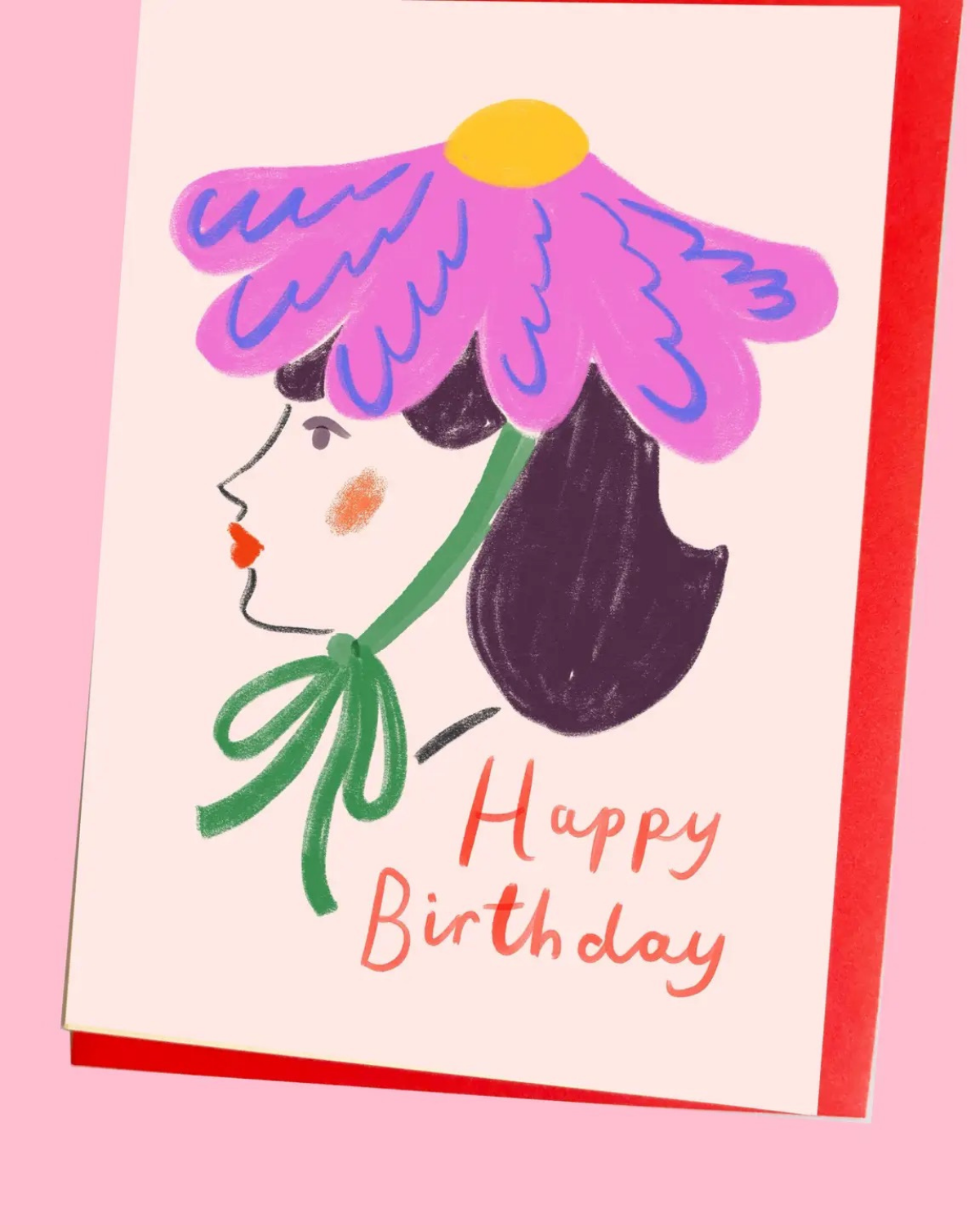 Birthday Card - Flower Woman Pink