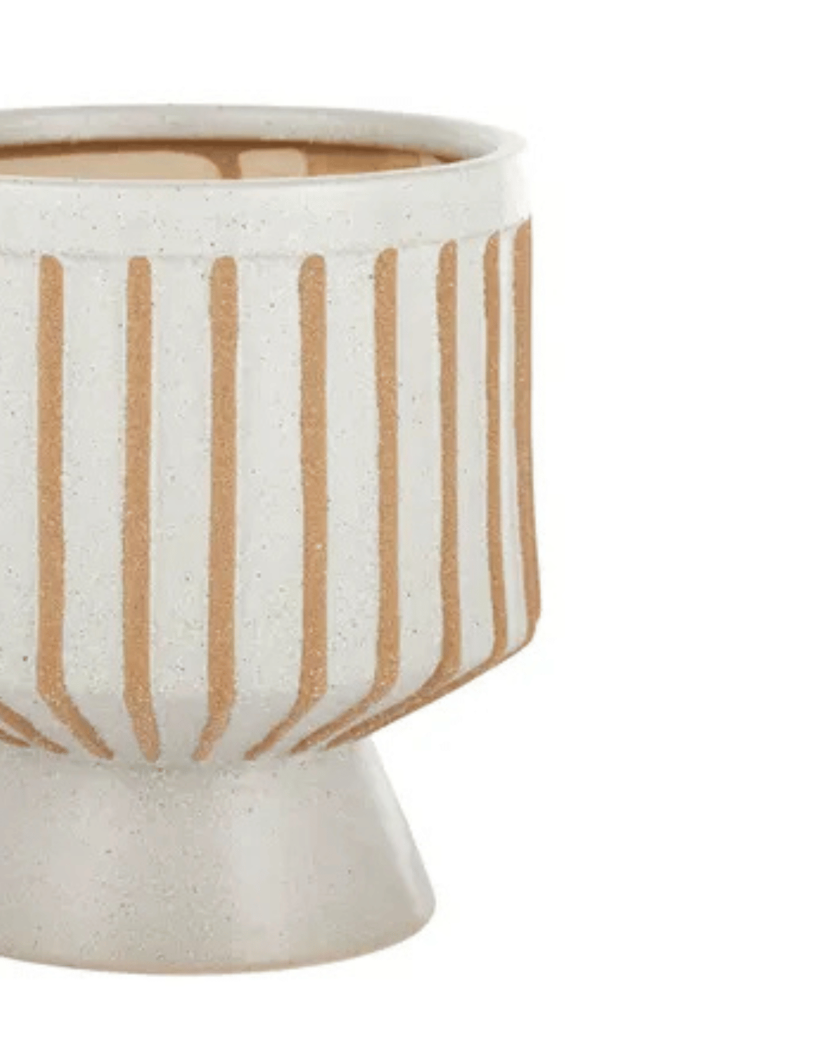 Beaker Ceramic Footed Planter - White & Sand Stripe