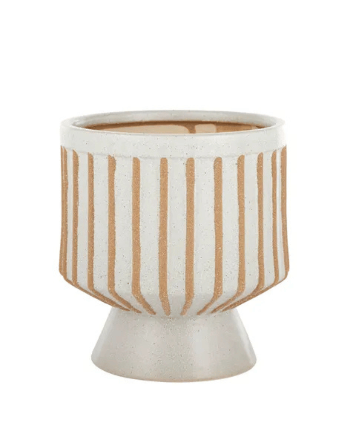 Beaker Ceramic Footed Pot - White & Sand Stripe