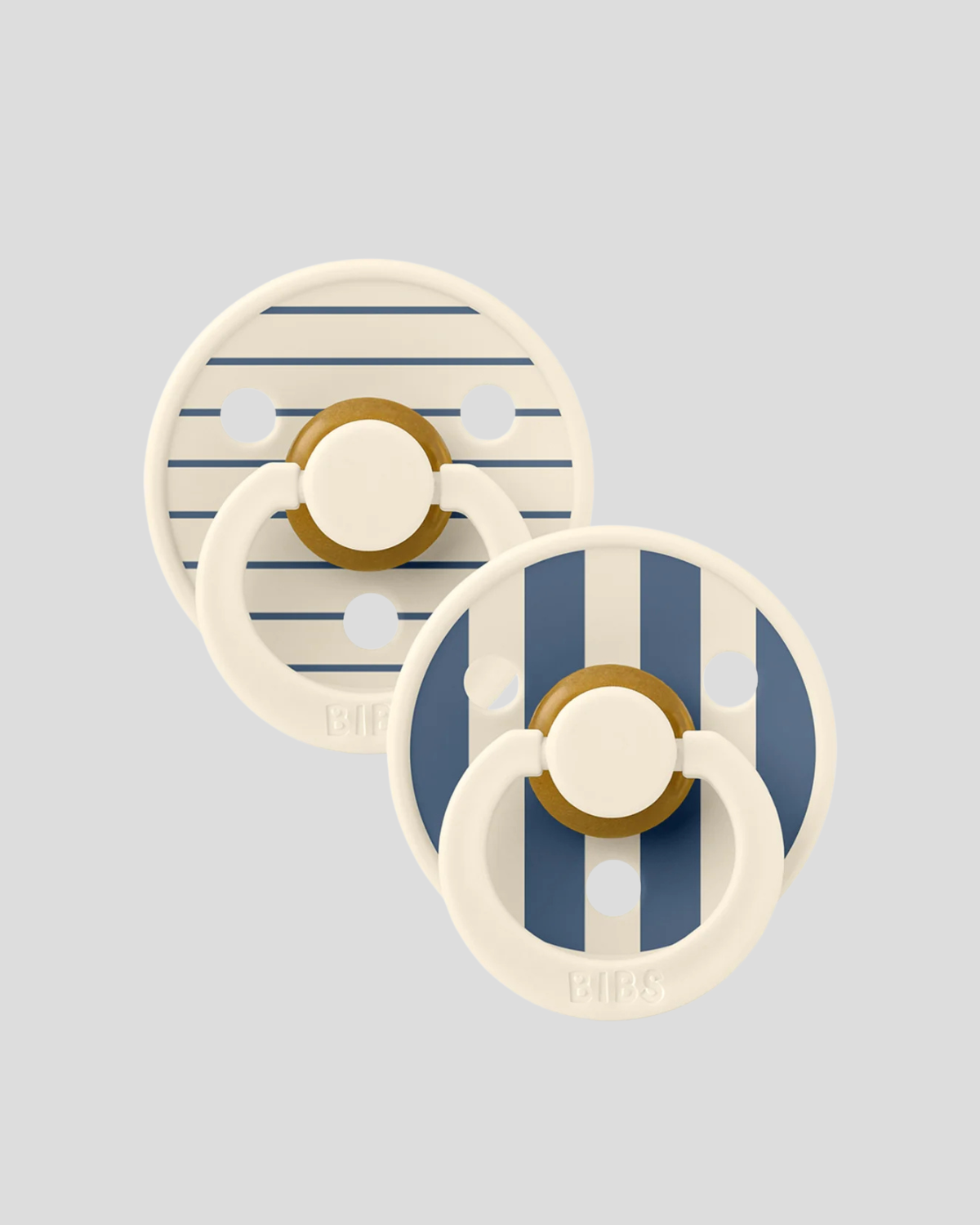 BIBS Dummies ❘ Studio Pin Ivory/Steel Blue Mix - Round, Latex (2pk)