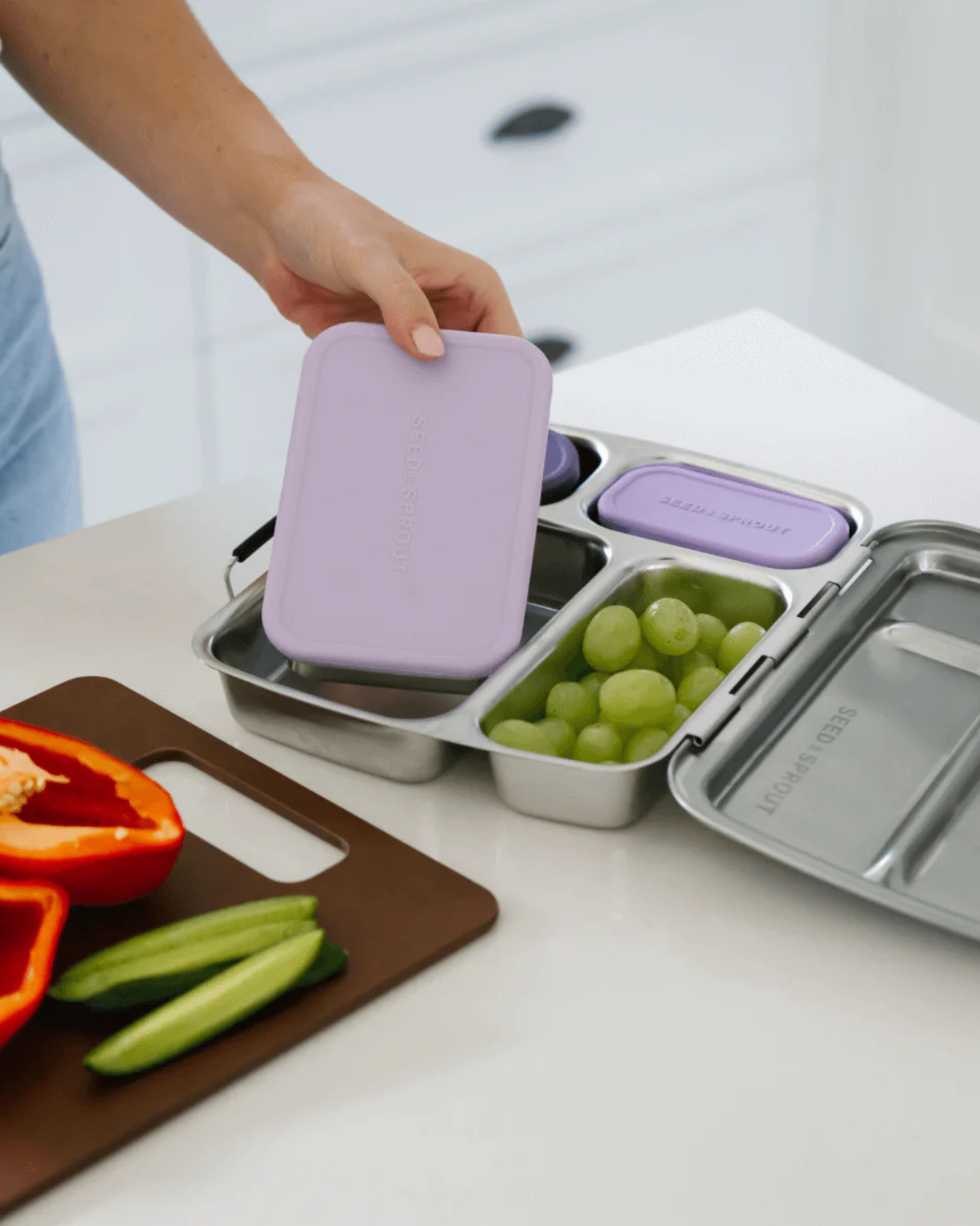 CrunchBox Lunchbox & Snack Bundle - 3 Pot Set (Plum + Peony)