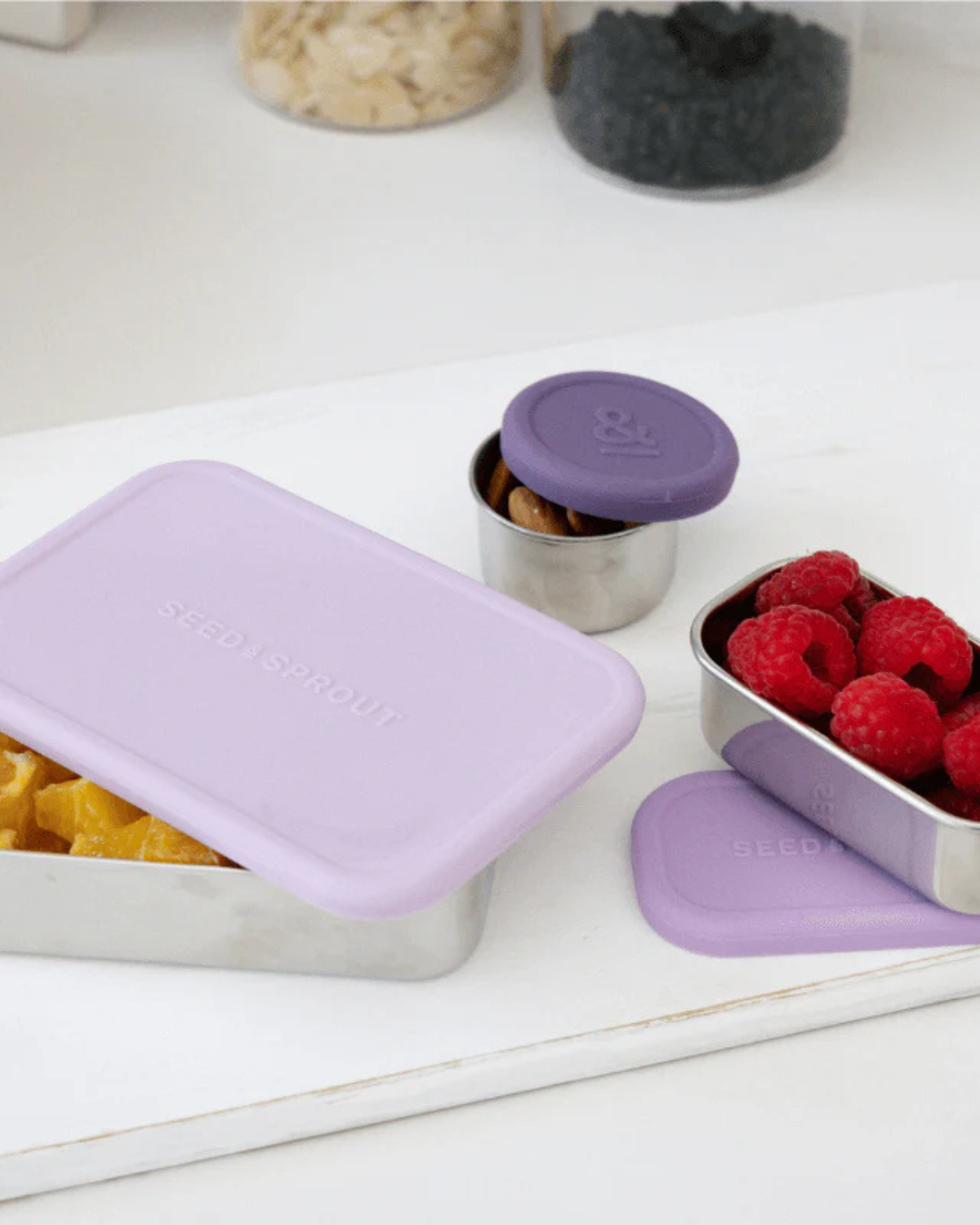 CrunchBox Lunchbox & Snack Bundle - 3 Pot Set (Plum + Peony)