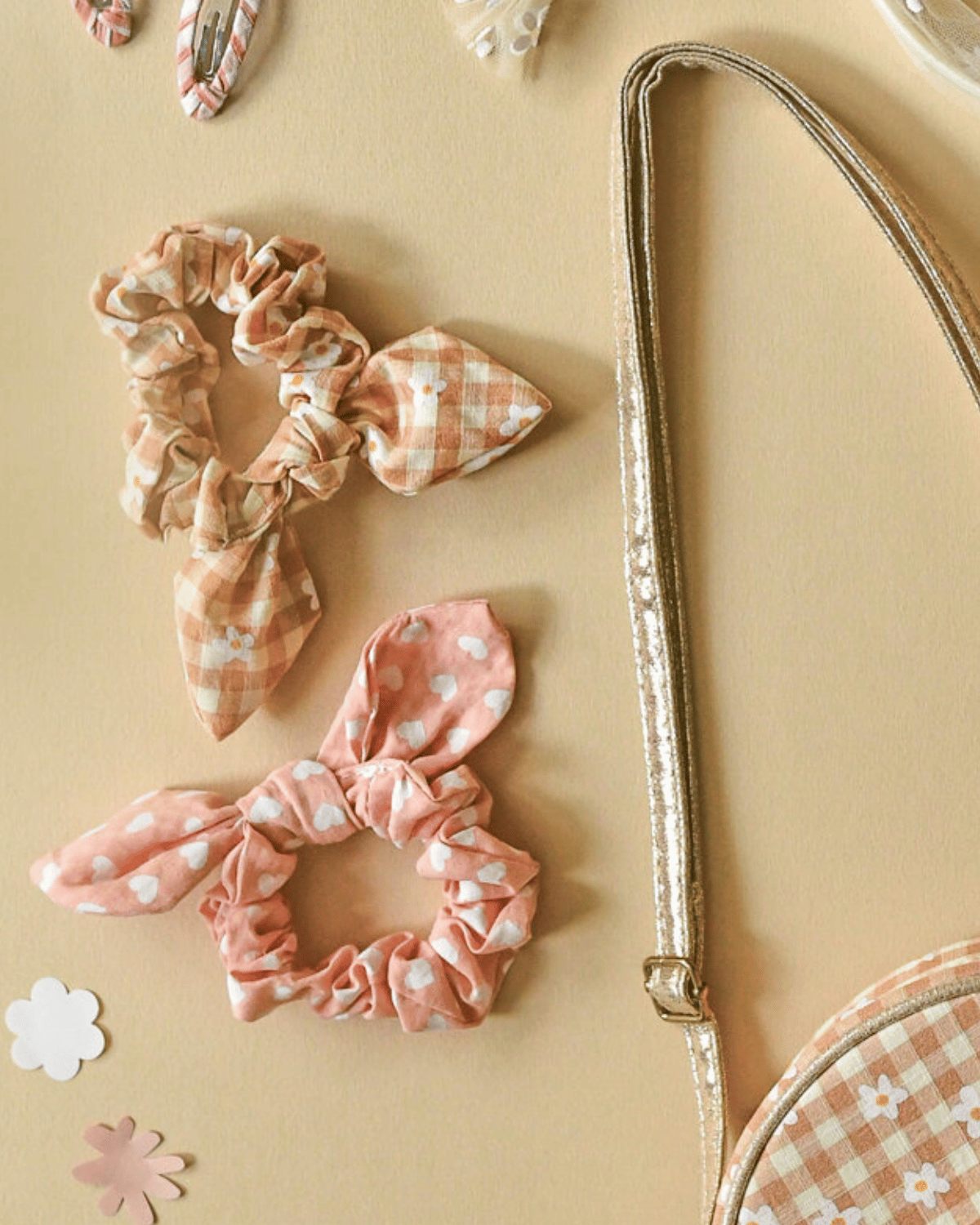 Daisy Gingham Bunny Ears Scrunchies by Rockahula Kids