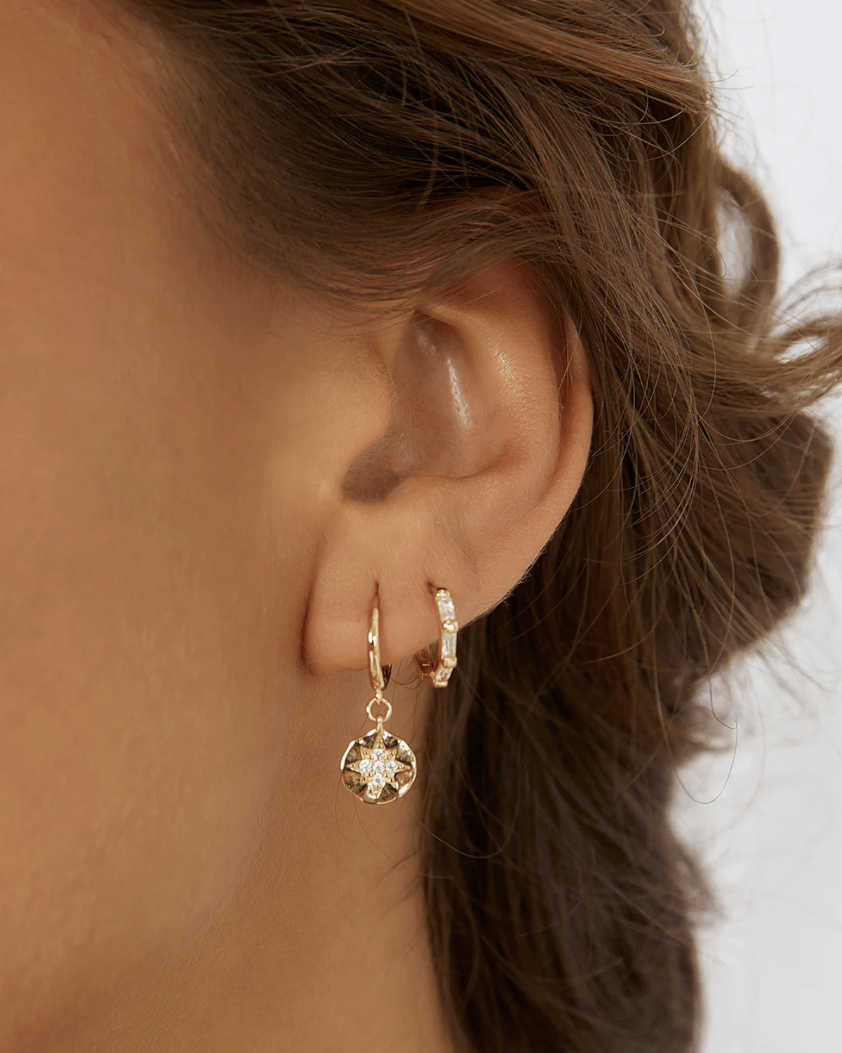 Estrella Gold & Zircon Hoop Huggies by Arms of Eve