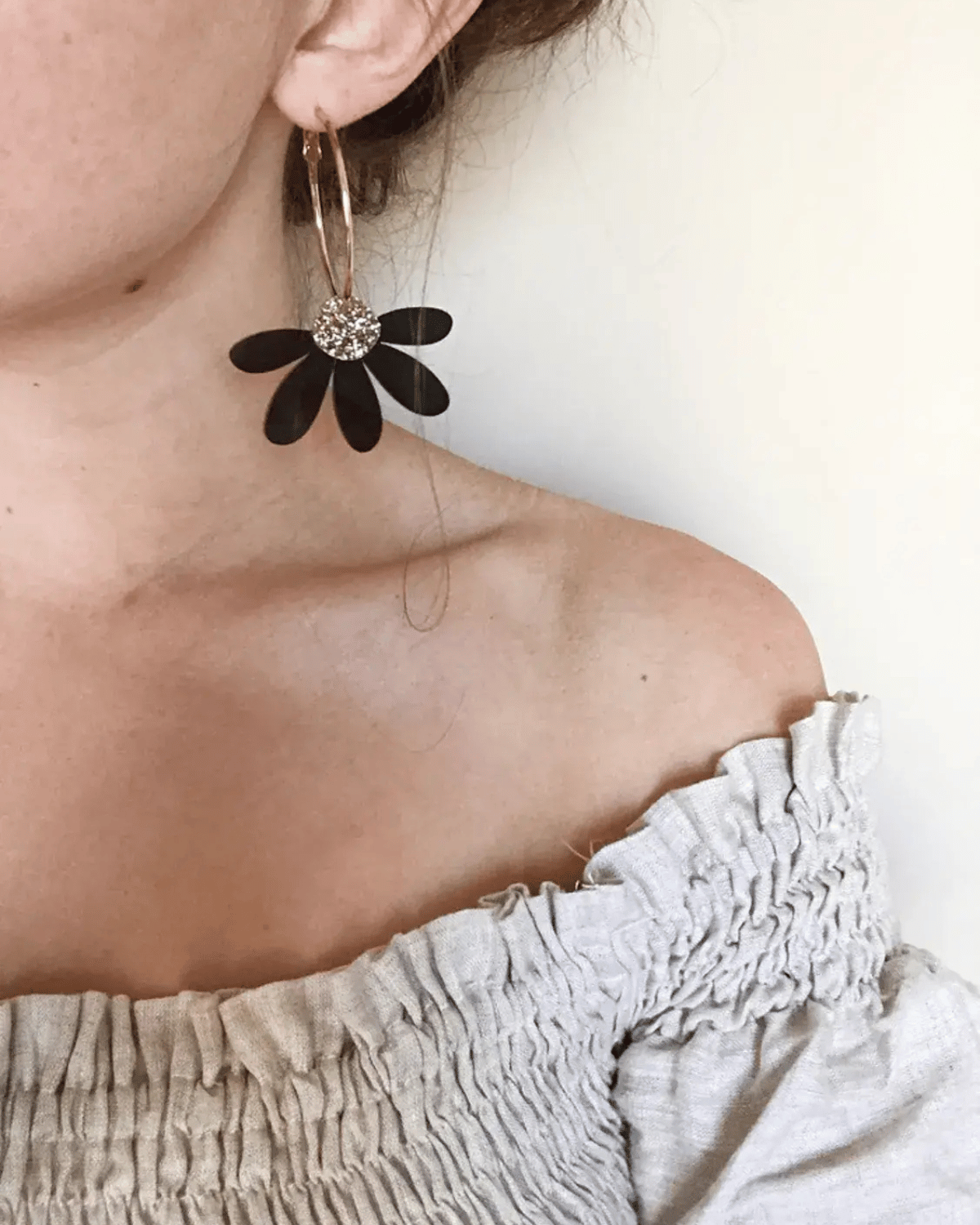 Jumbo Daisy Hoop Earrings in Black & Gold Glitter by Foxie Collective