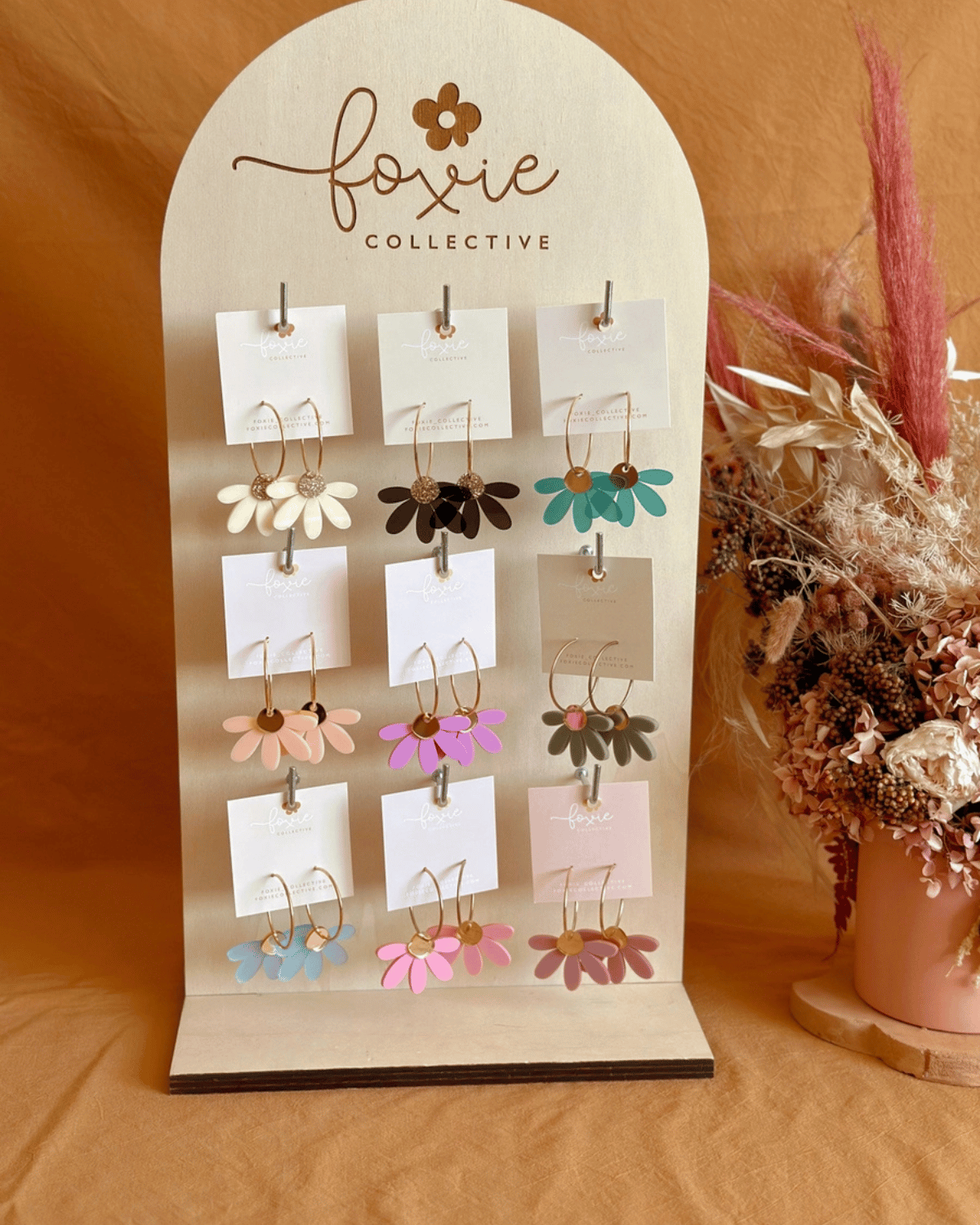 Jumbo Daisy Hoop Earrings in Cream & Gold Glitter by Foxie Collective