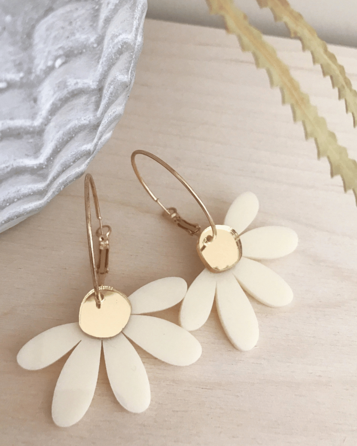 Jumbo Daisy Hoop Earrings Cream & Gold by Foxie Collective
