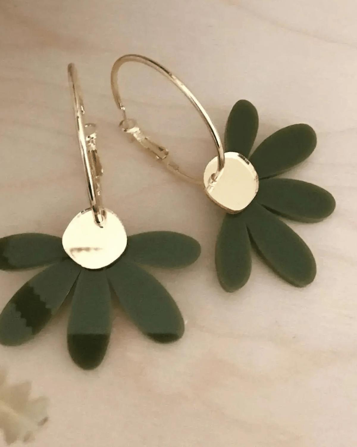 Jumbo Daisy Hoop Earrings in Olive & Gold by Foxie Collective