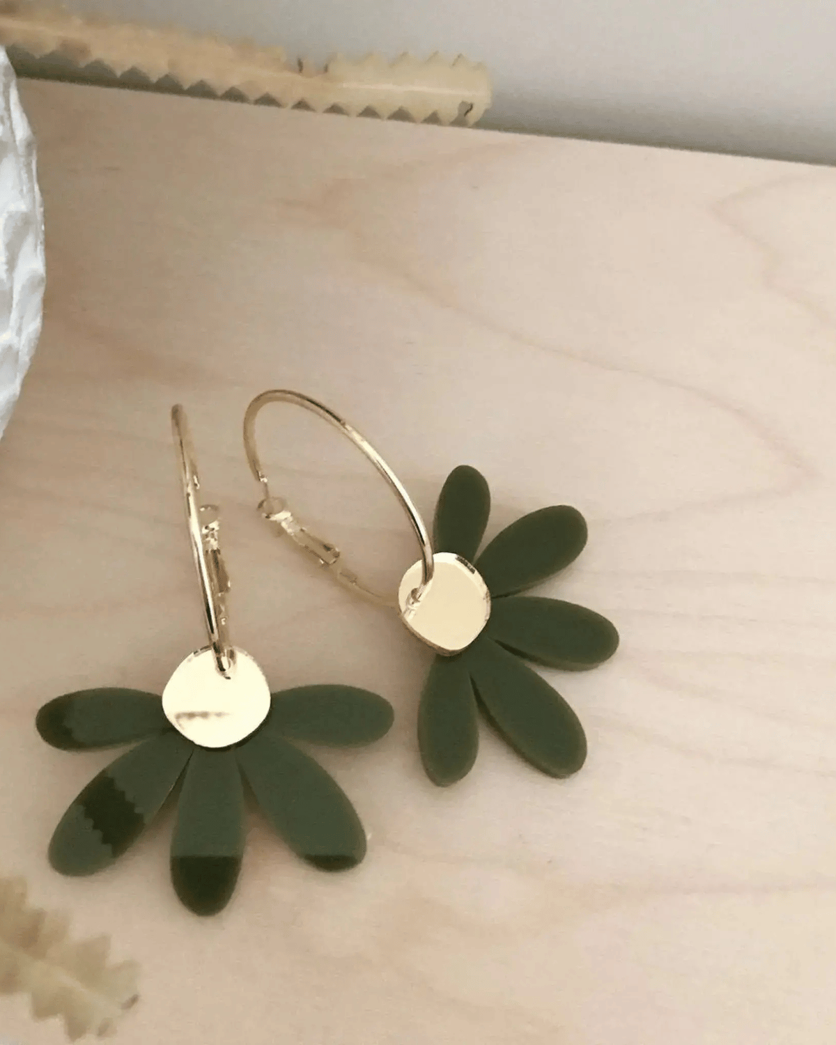 Jumbo Daisy Hoop Earrings in Olive & Gold by Foxie Collective