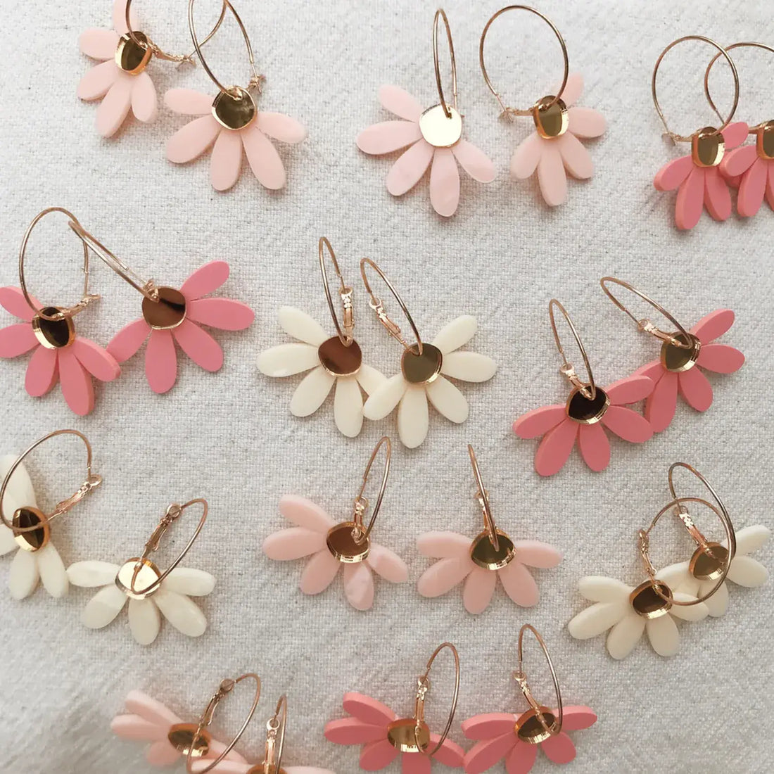 Jumbo Daisy Hoop Earrings in Pale Pink &amp; Gold by Foxie Collective - Muswellbrook Florist - Polly &amp; Co