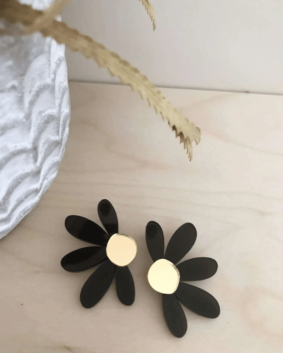 Jumbo Daisy & Stud Earrings in Black & Gold by Foxie Collective