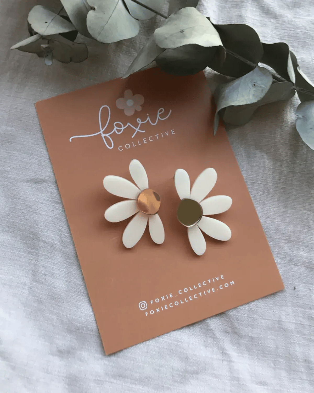 Jumbo Daisy Stud Earrings in Cream & Gold by Foxie Collective