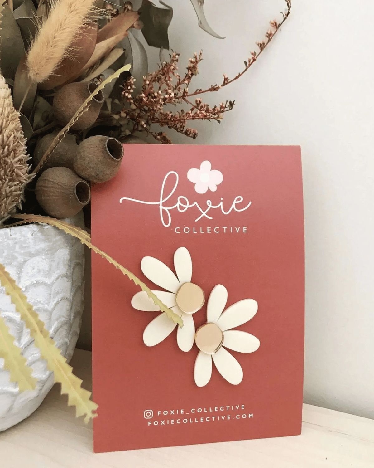 Jumbo Daisy Stud Earrings in Cream & Gold by Foxie Collective