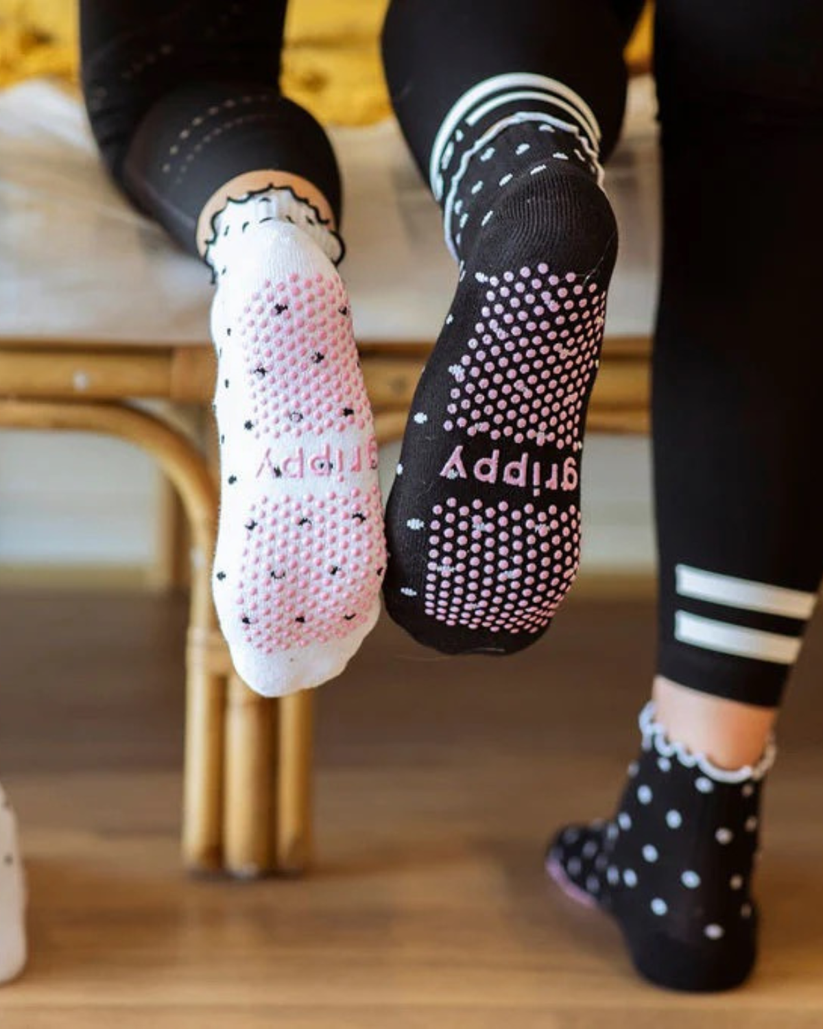 Black Dotty Frill Pilates Grip Socks