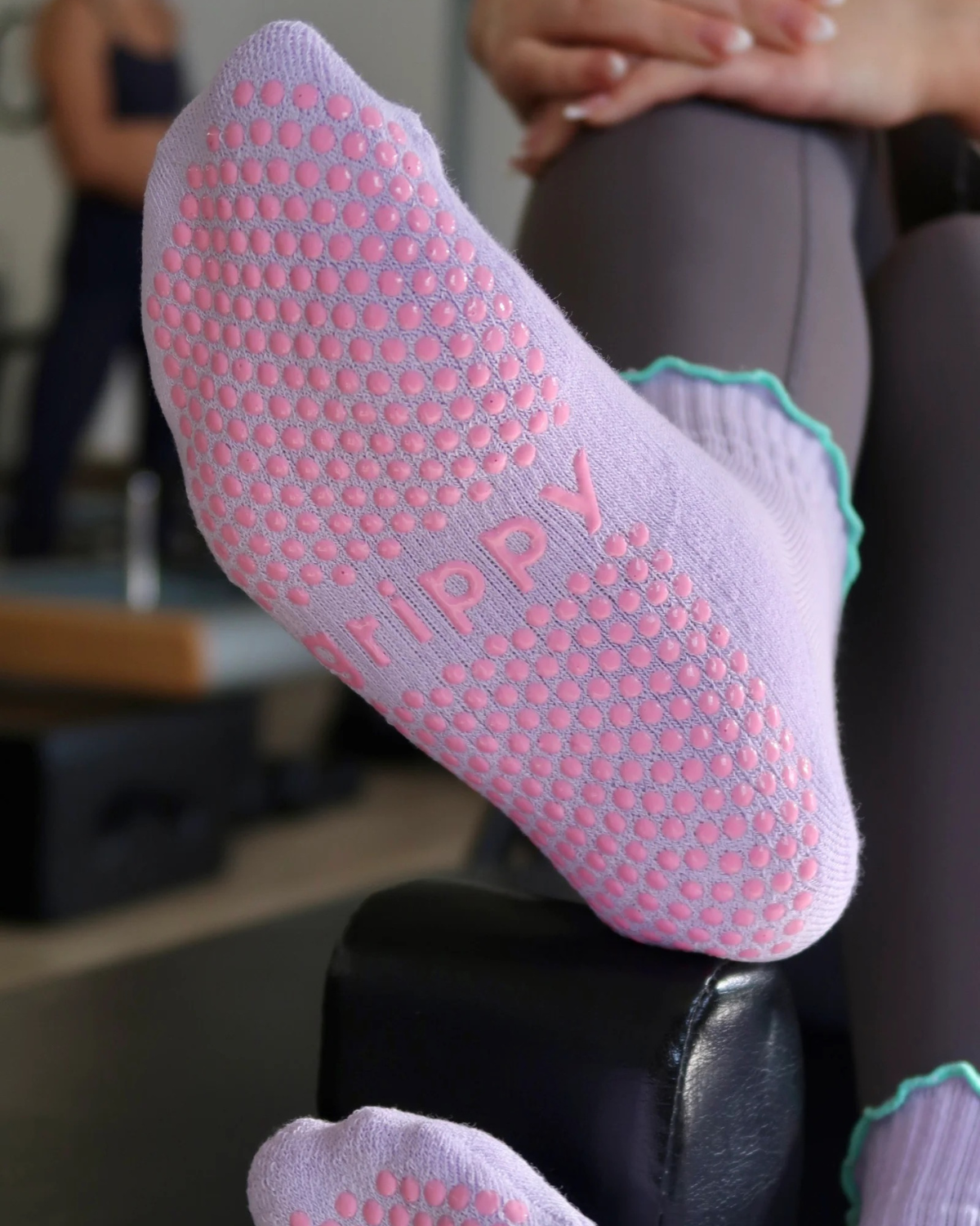 Lilac + Mint Frill Ankle Pilates Grippy Socks