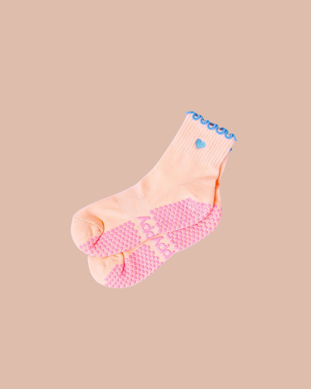 Peach + Blue Ankle Frill Pilates Grippy Socks