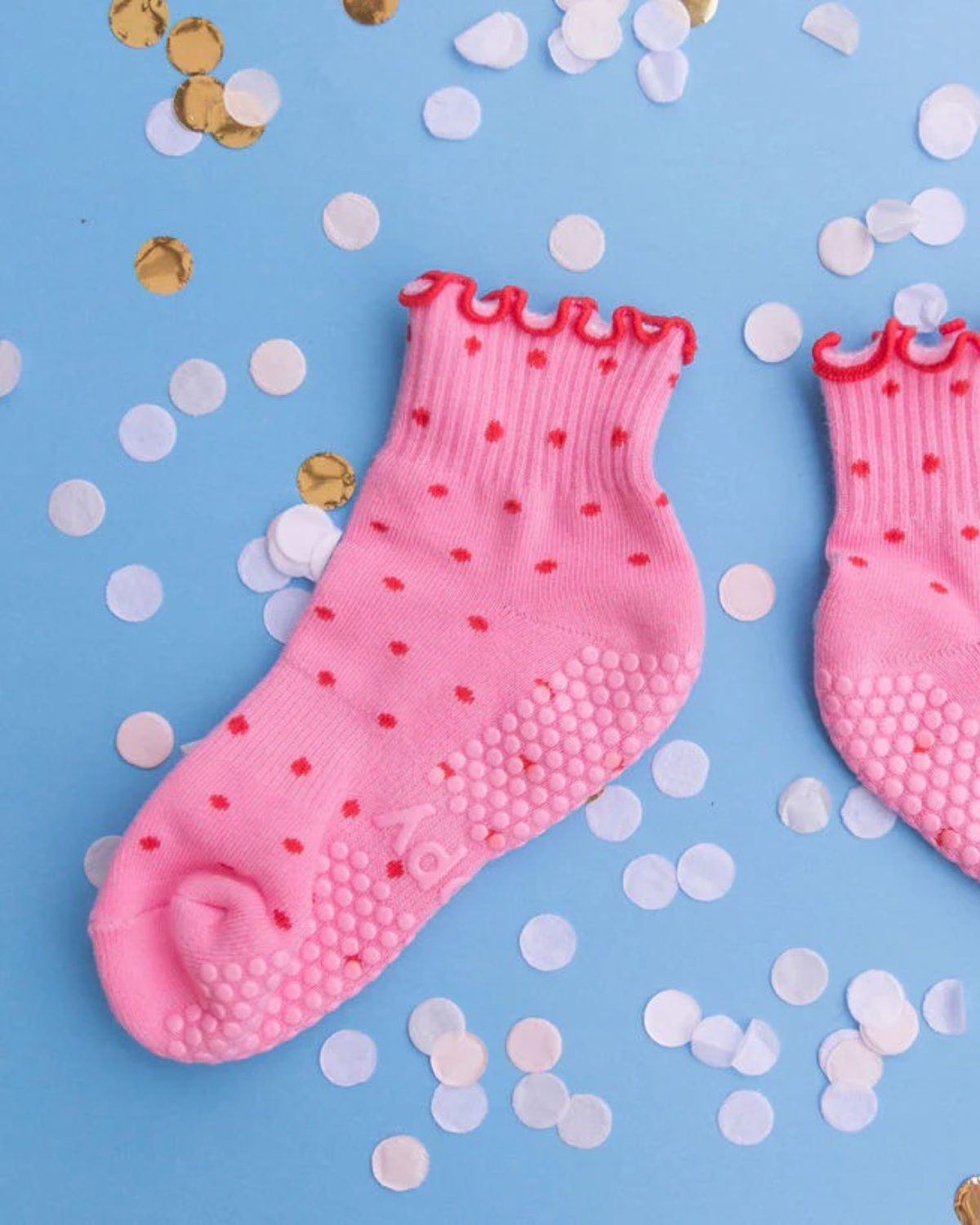 Pink + Red Dotty Pilates Grip Socks