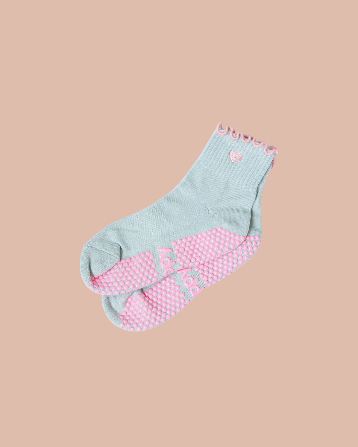 Sage + Pink Ankle Frilly Pilates Grippy Socks