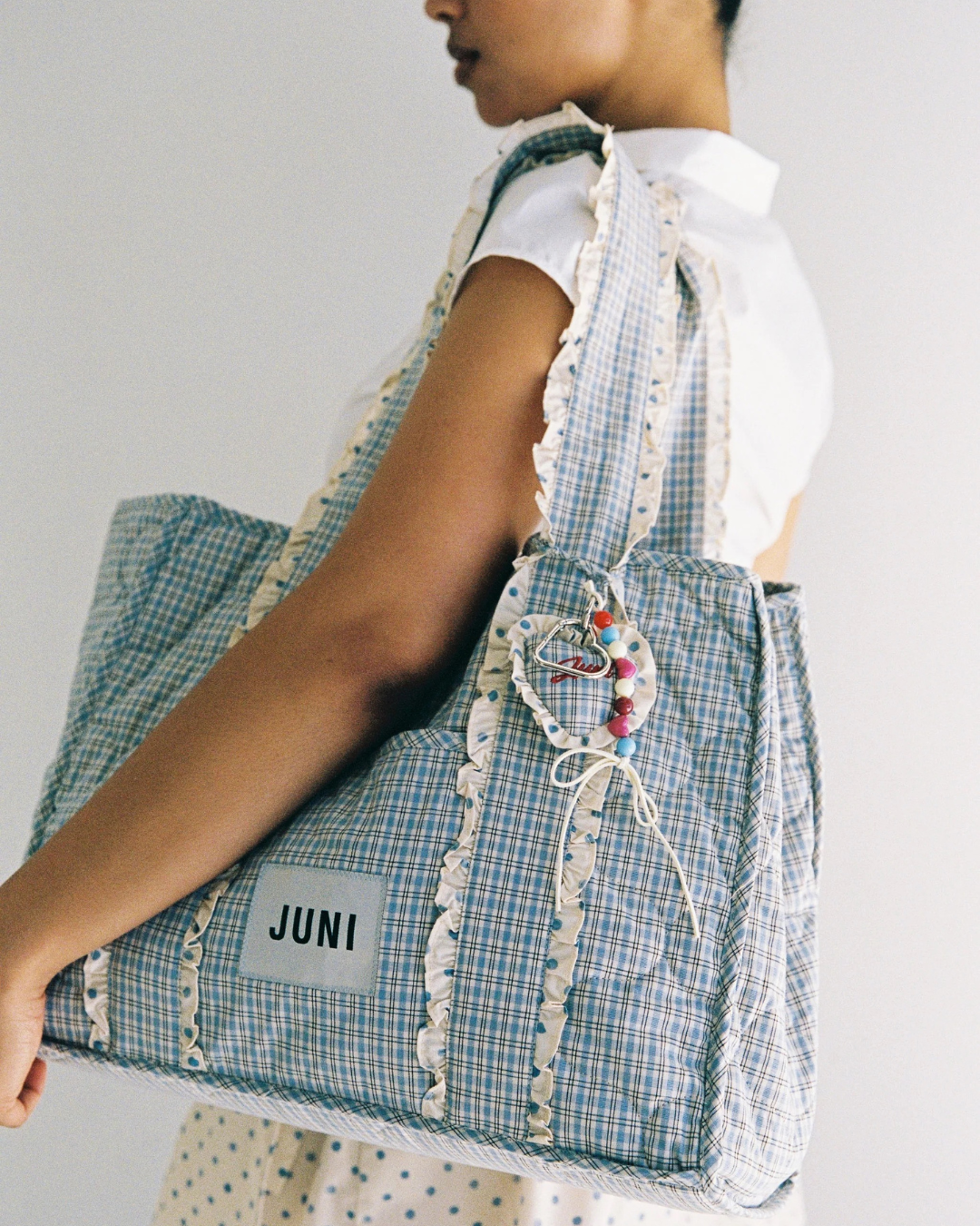 Heart Bag Charm - Blue Check by Juni