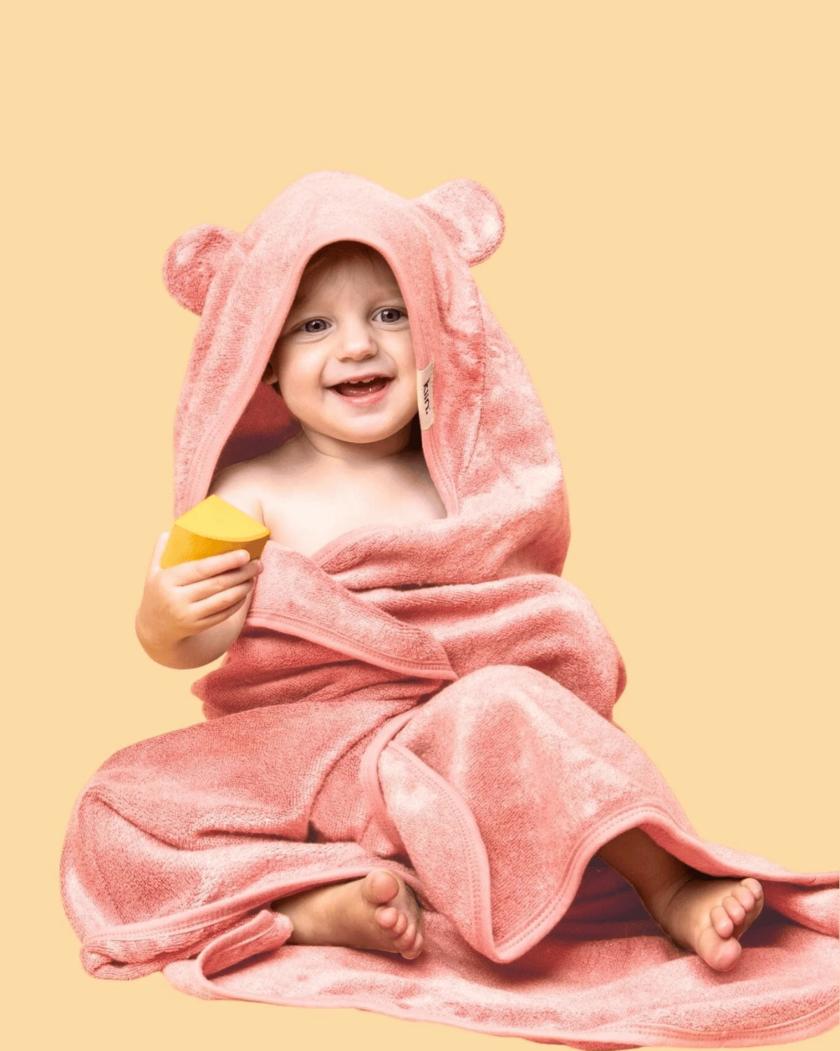 Pink Hooded Baby Bath Towel in Peony by Kiin