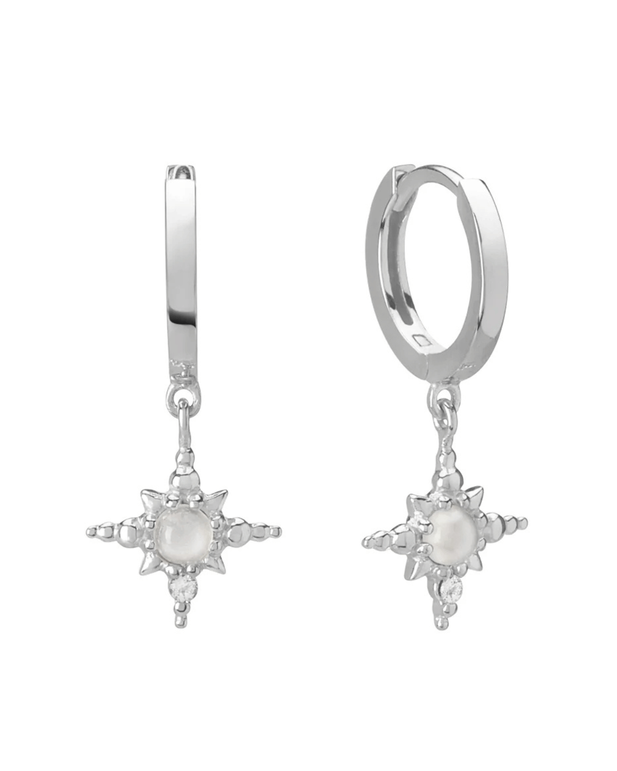 Moonstone Huggies With Hanging Star (Silver) by Murkani