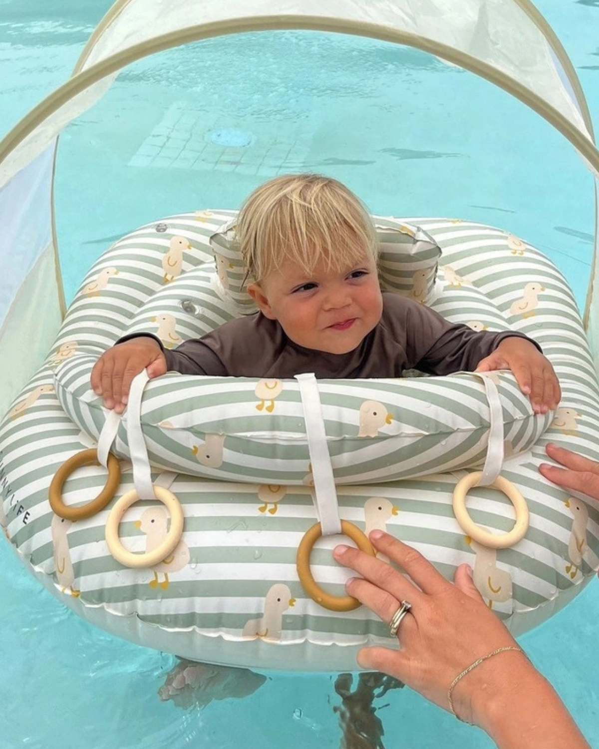 Interactive Baby Float Duck - Sage Stripe by SUNNYLiFE