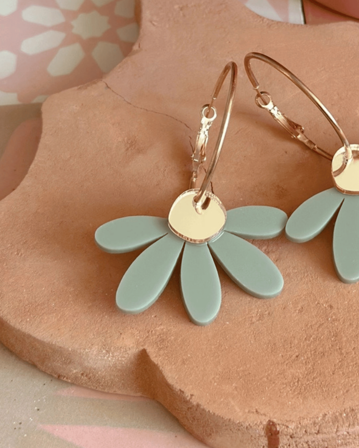 Jumbo Daisy Hoop Earrings in Sage & Gold by Foxie Collective