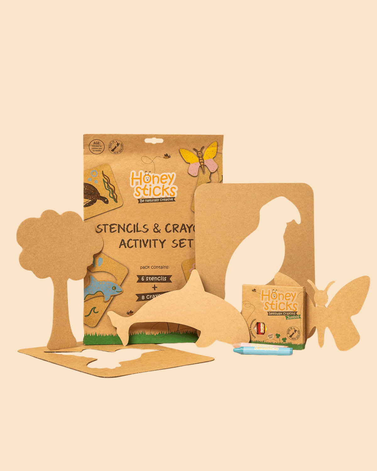 Jumbo Stencils and Beeswax Natural Crayons Activity Set by Honeysticks