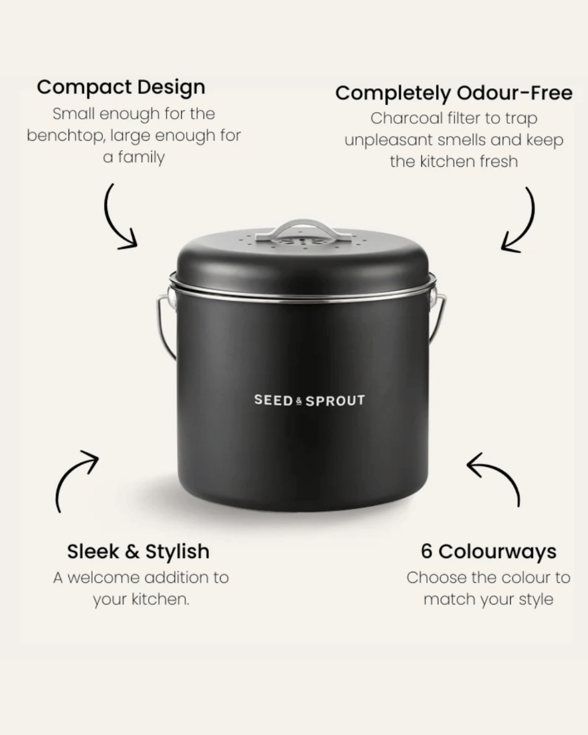 Seed & Sprout Kitchen Compost Bin - Liquorice Black 🌱