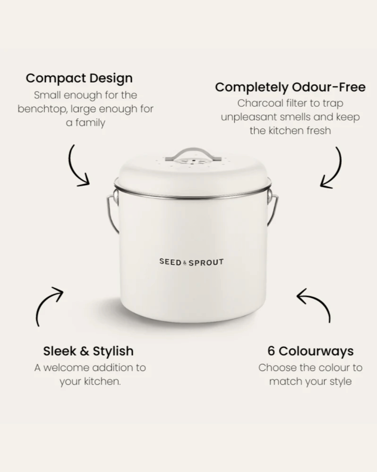 Seed & Sprout Kitchen Compost Bin - Mushroom White