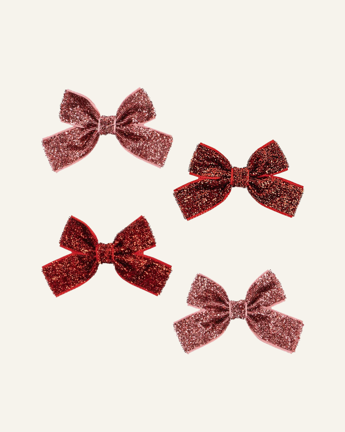 Micki Mini Bow Hair Clips 4pk - Red/ Rose Glitter by Konges Sløjd