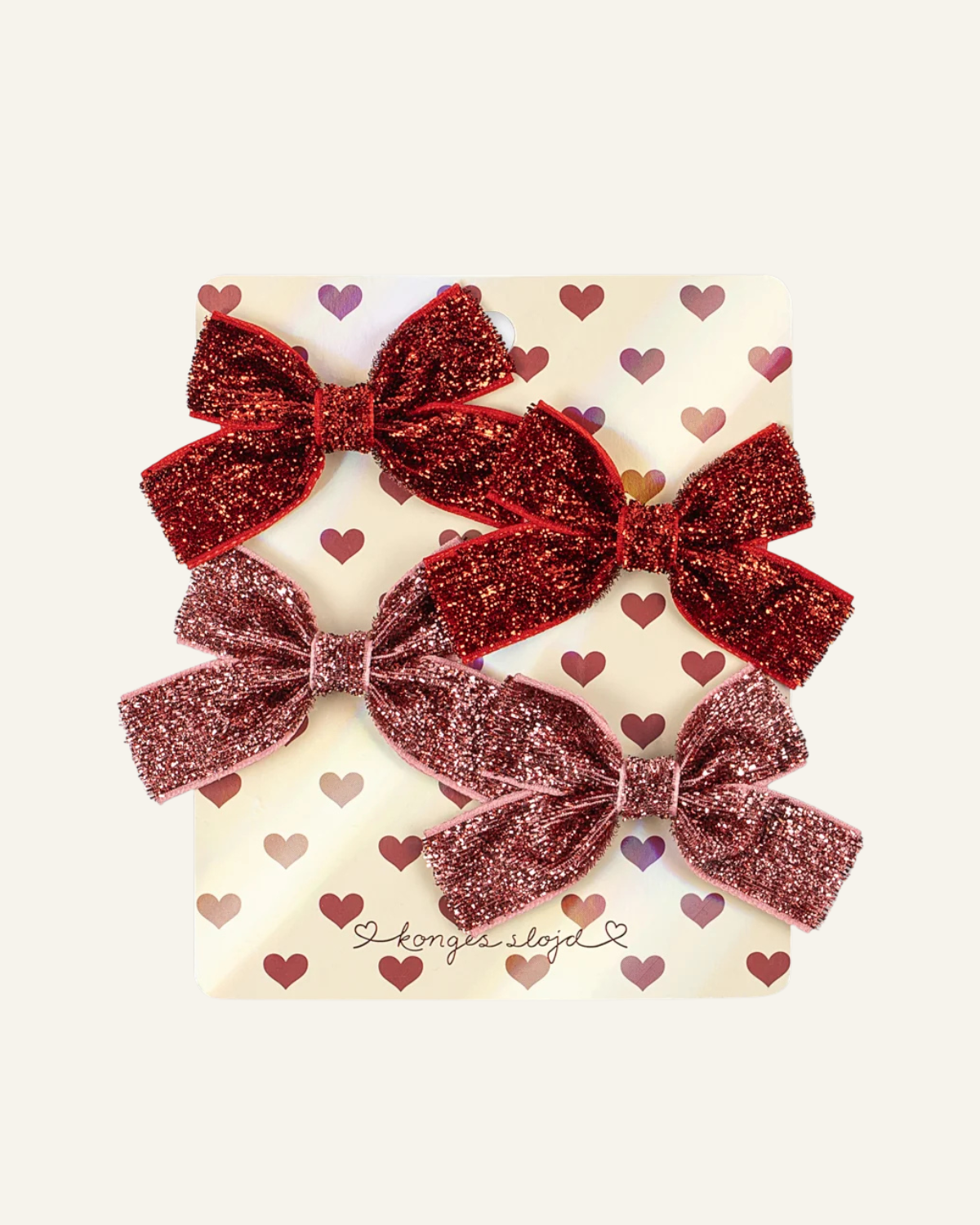 Micki Mini Bow Hair Clips 4pk - Red/ Rose Glitter by Konges Sløjd