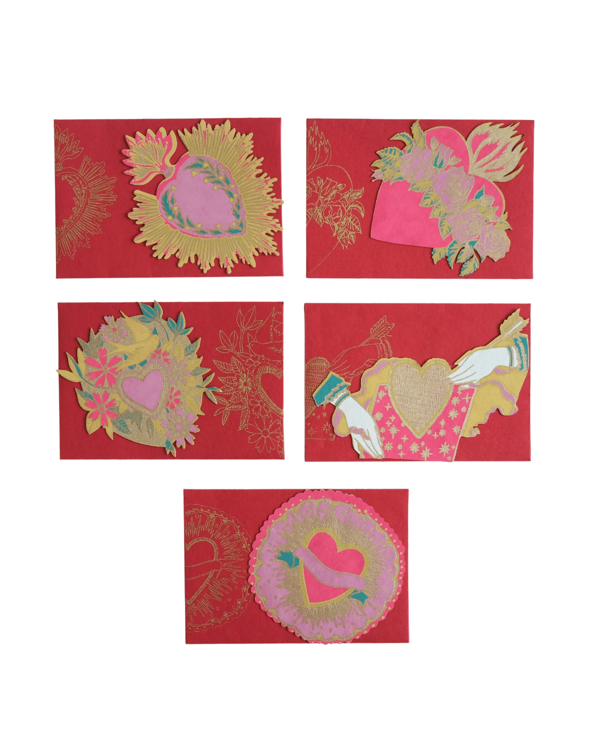 Love Heart Notelet Set by East End Press - Pack of 5 Greeting Cards