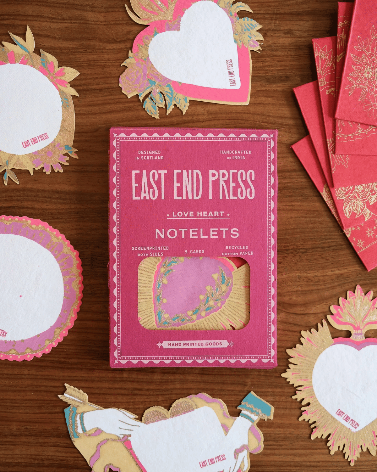 Love Heart Notelet Set by East End Press - Pack of 5 Greeting Cards