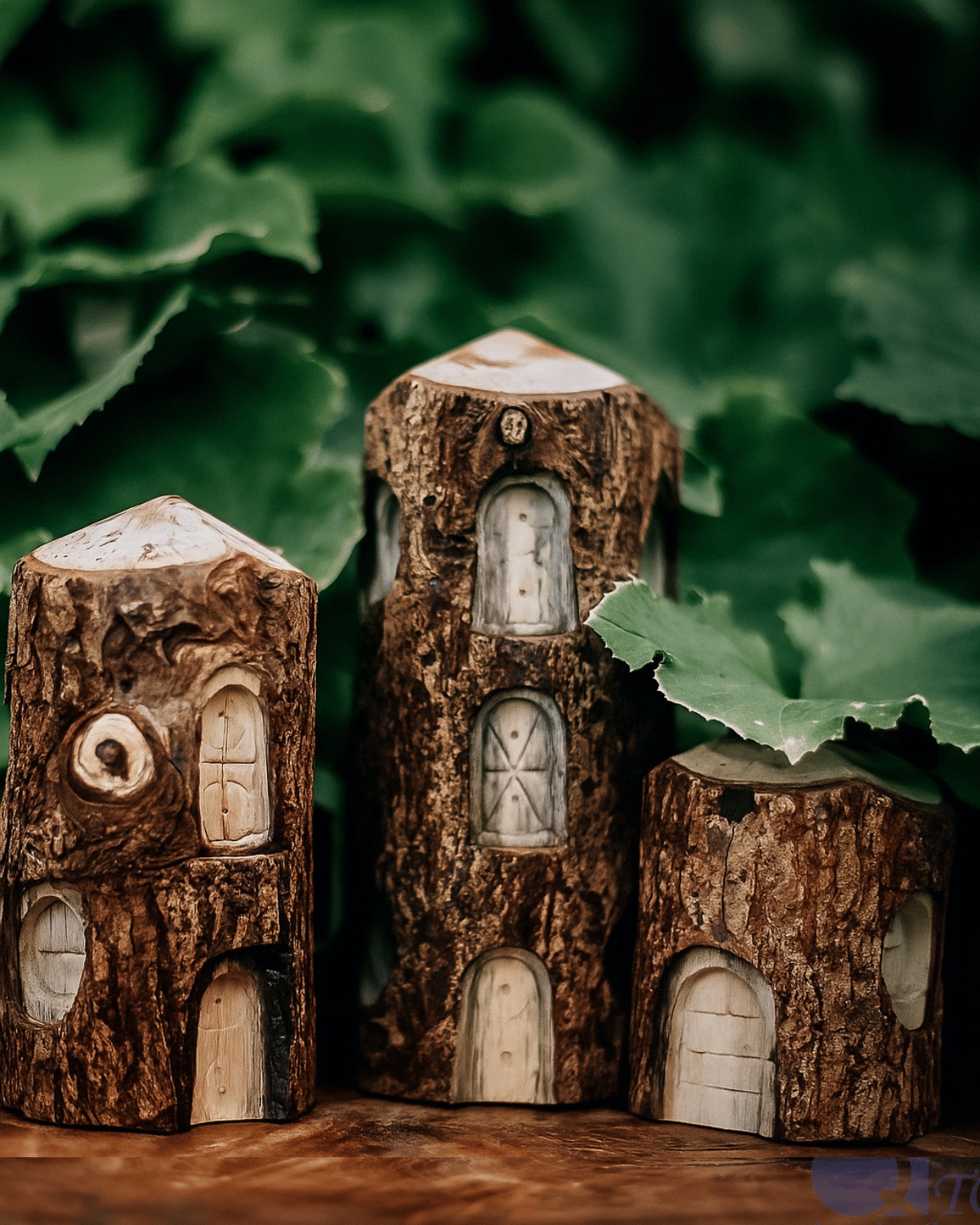 Qtoys bark edge fairy tree houses with hand carved windows and doors