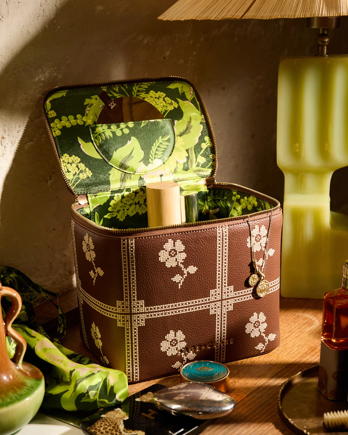 Bonny Medium Brown Floral Vanity Case - Umber by Sage x Clare