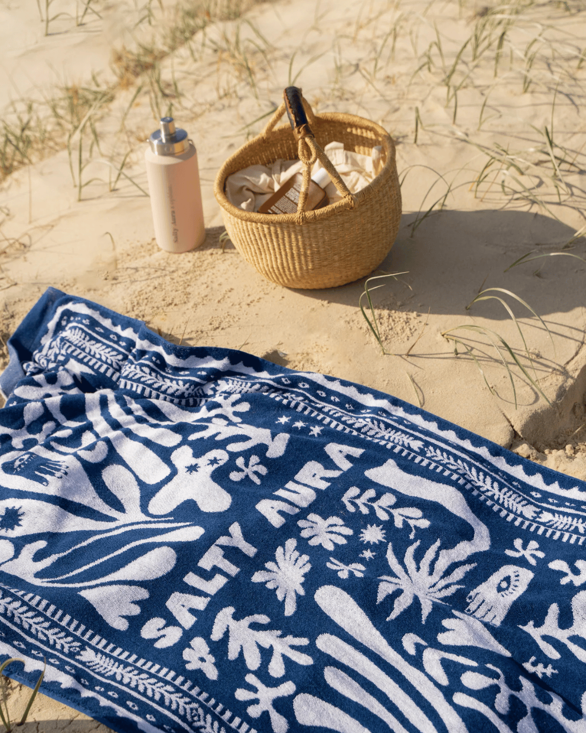 Salty Aura White & Blue Beach Towel - Limited Edition