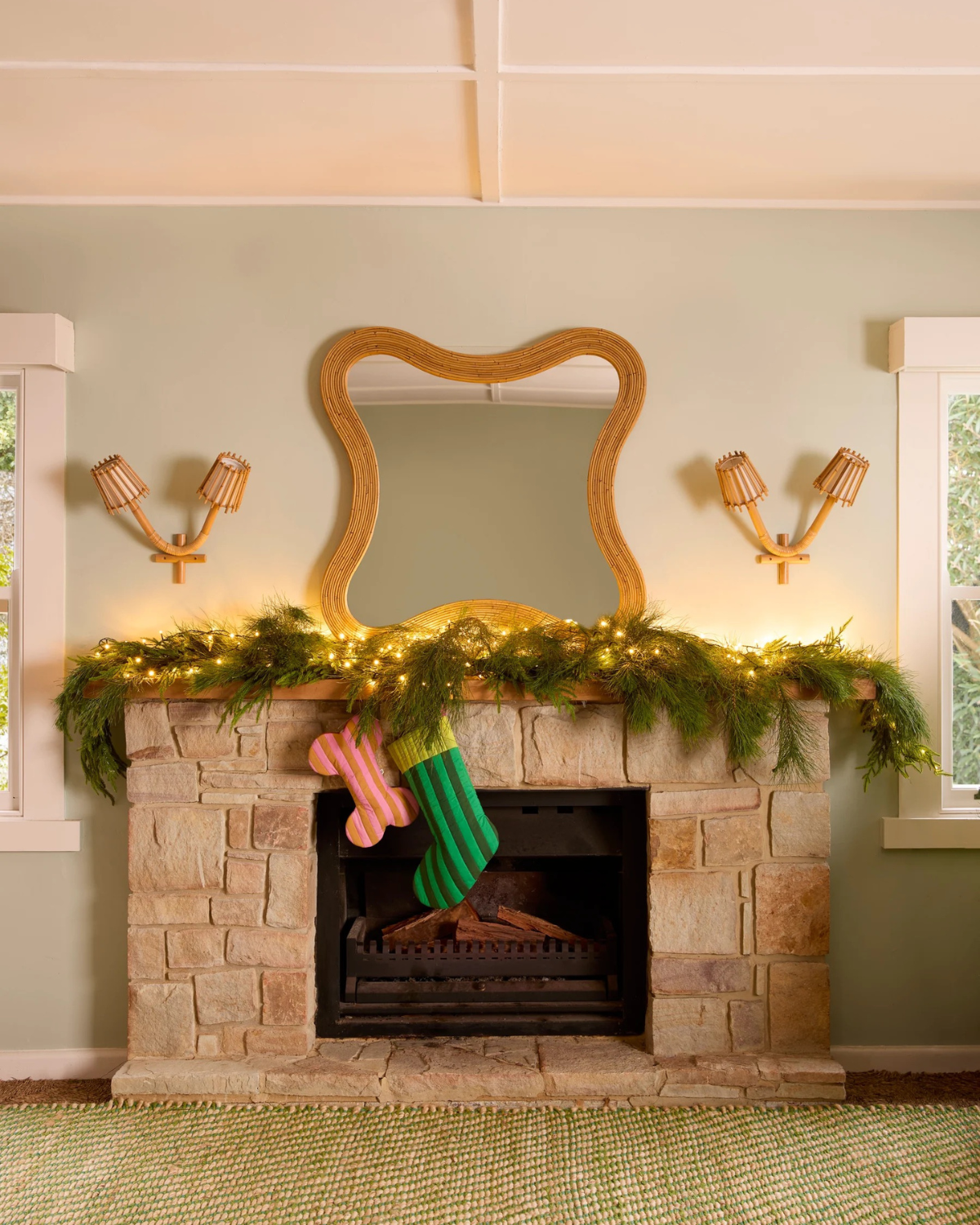 Bonnie & Neil Stripe Puppy Tan Pink Christmas Stocking