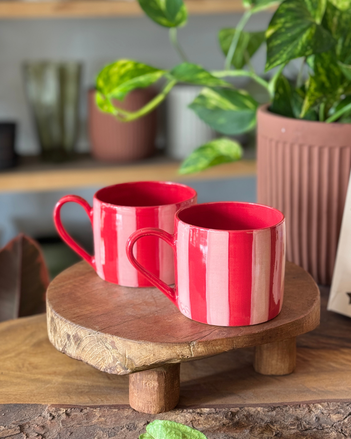 OAS Clay Creative Striped Mug - Pink + Red