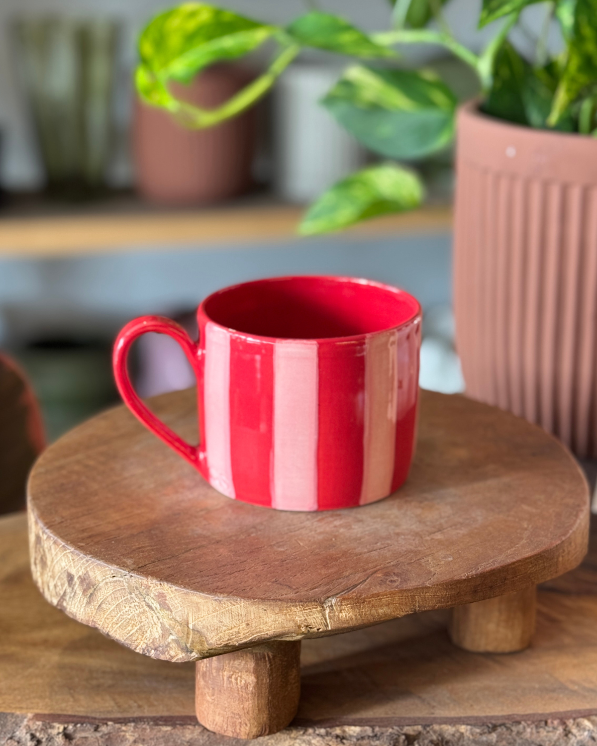 OAS Clay Creative Striped Mug - Pink + Red