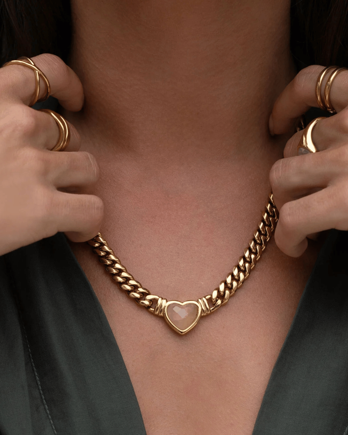 Valentine Necklace - Rose Quartz / Gold by Arms of Eve