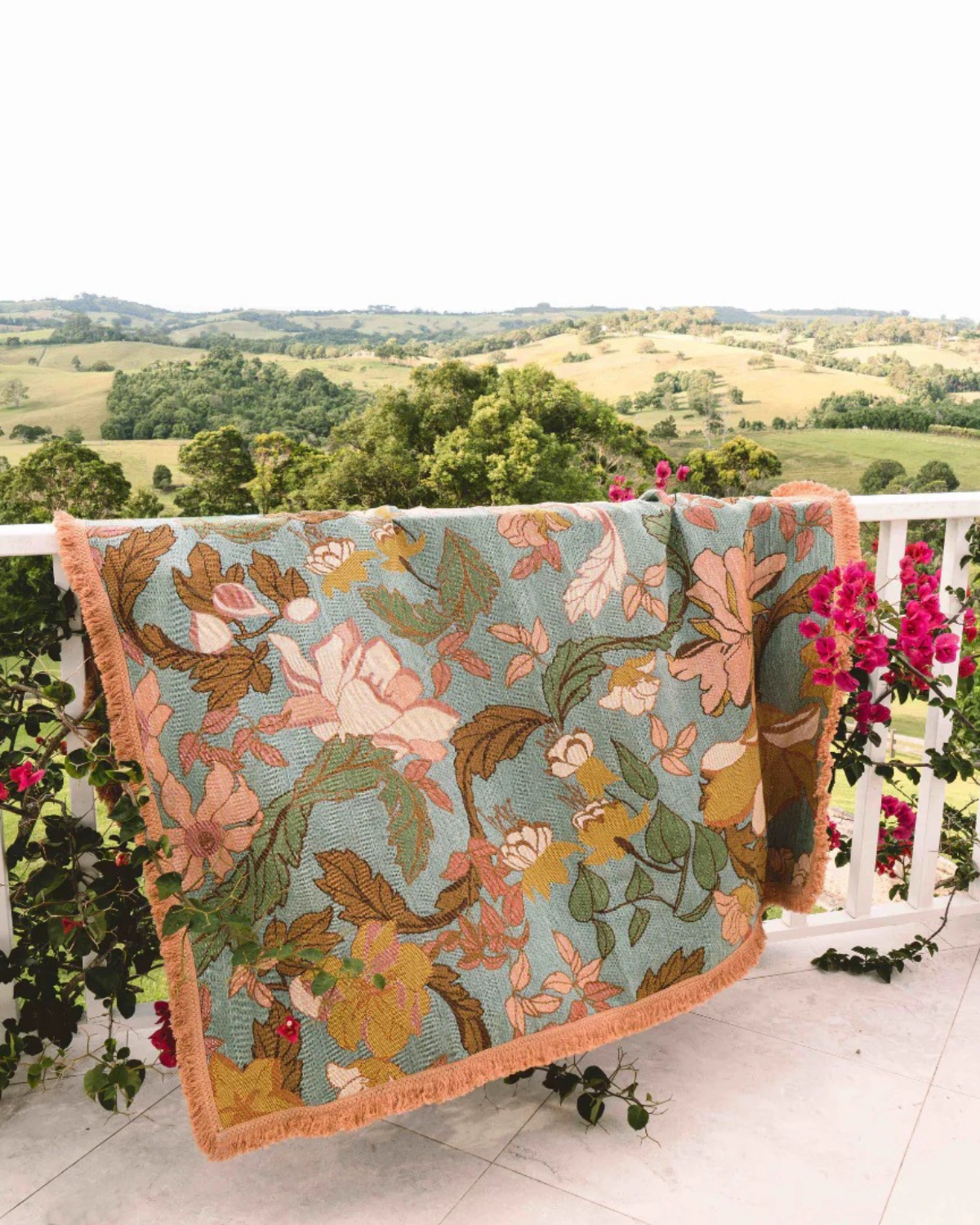 Wandering Folk Woven Picnic Throw - Flora Apricot