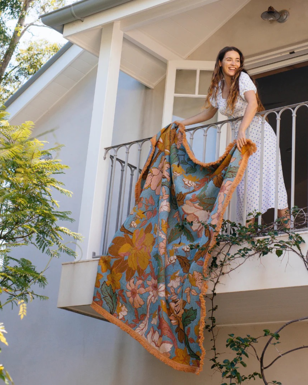 Wandering Folk Woven Picnic Throw - Flora Apricot