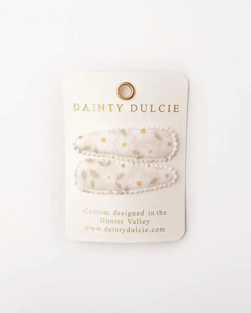 Fabric Hair Clips by Dainty Dulcie - Pearl Grey Floral
