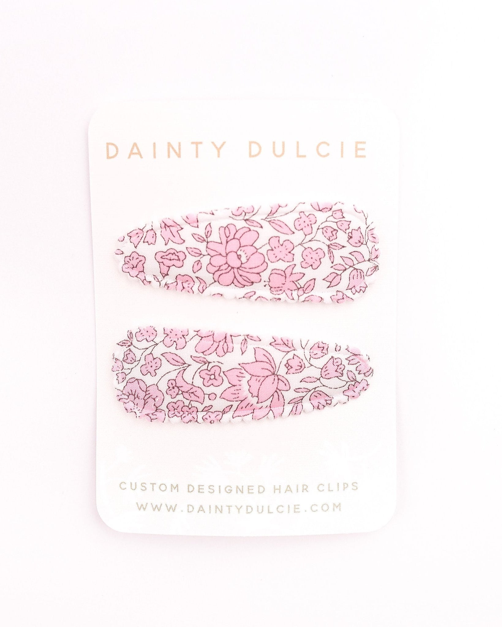 dainty dulcie pink floral fabric girls hair clips