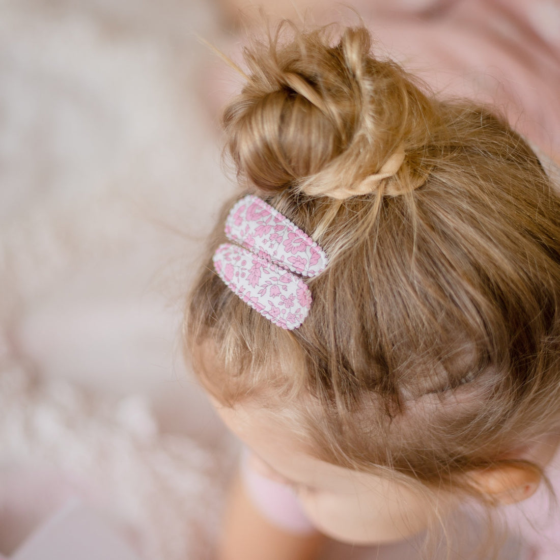 dainty dulcie pink floral fabric girls hair clips