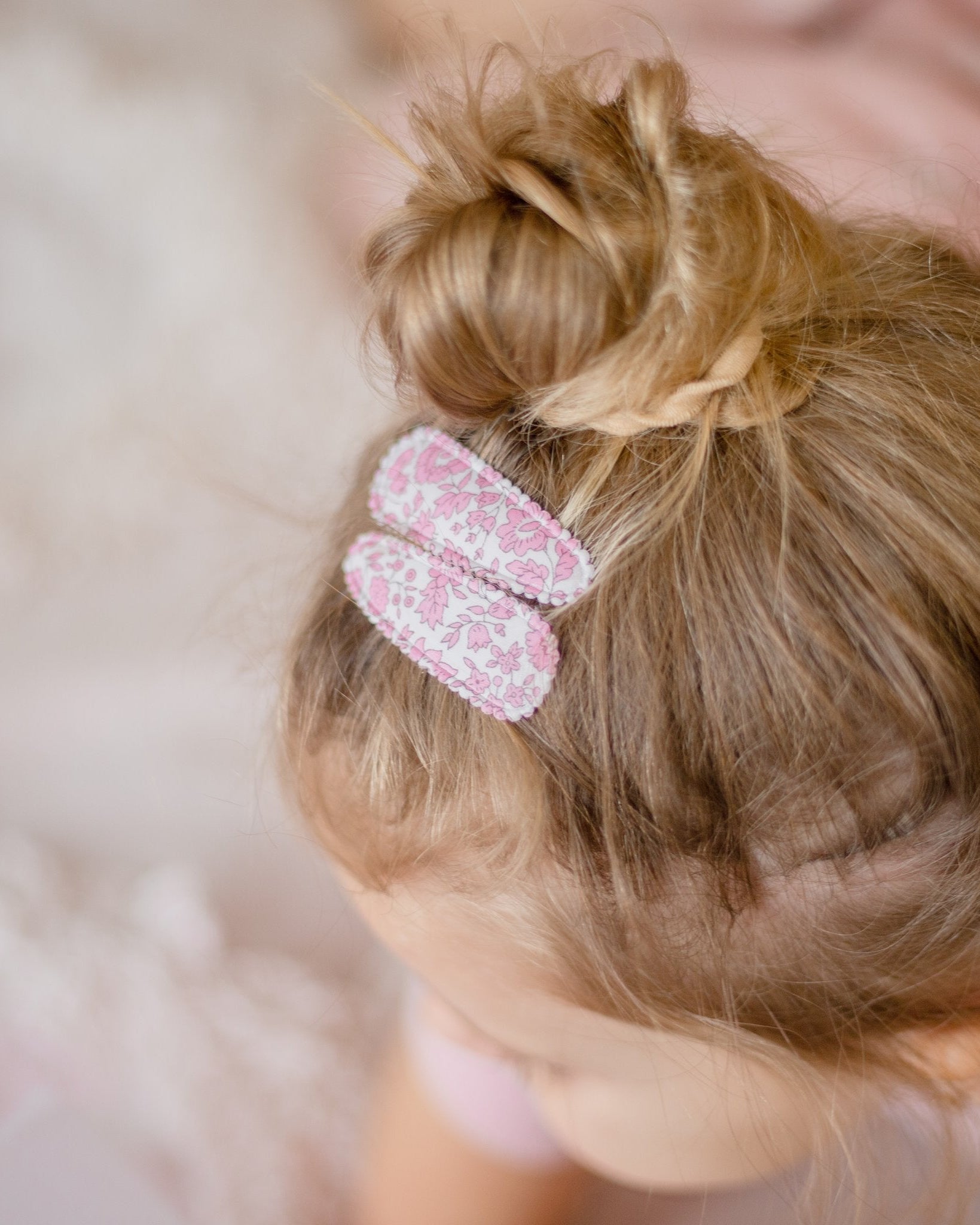 dainty dulcie pink floral fabric girls hair clips