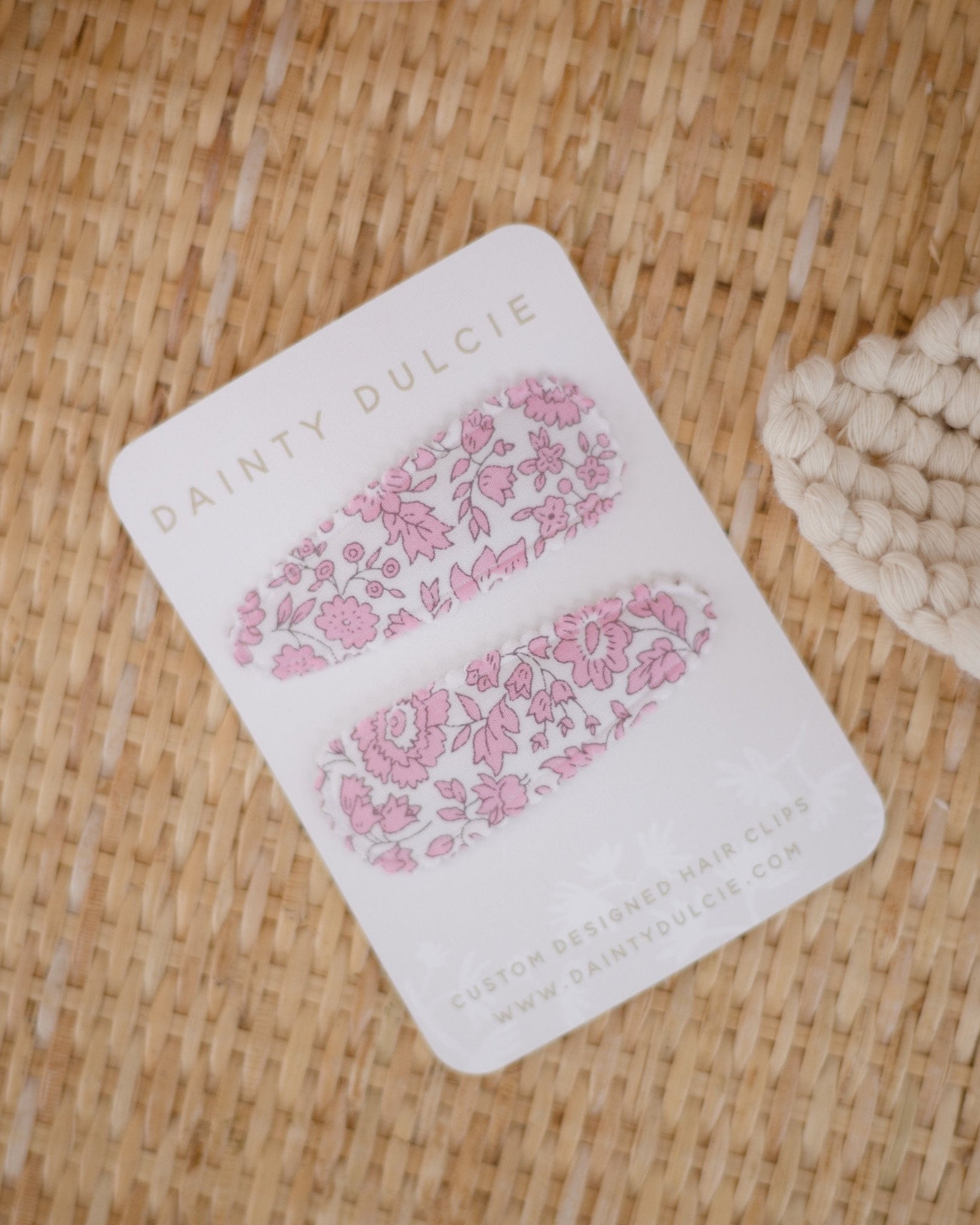 dainty dulcie pink floral fabric girls hair clips