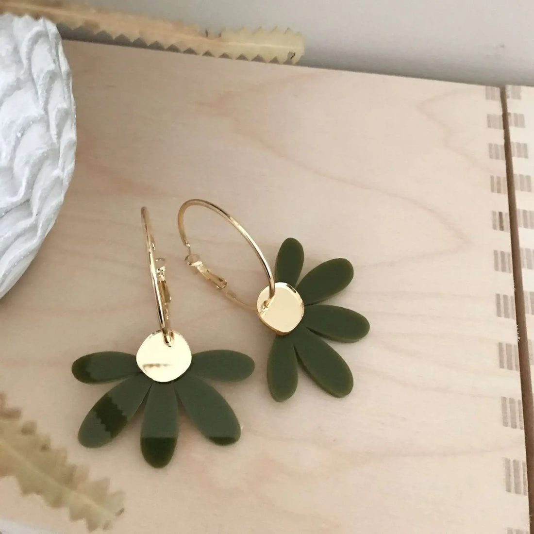 Jumbo Daisy Hoop Earrings in Olive &amp; Gold by Foxie Collective