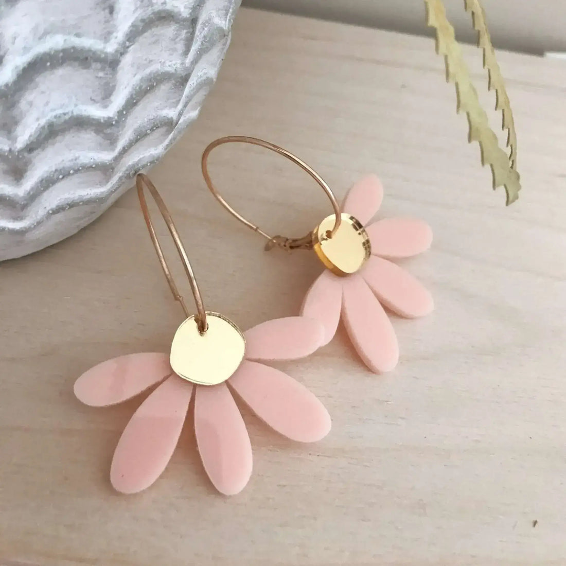 Jumbo Daisy Hoop Earrings in Pale Pink &amp; Gold by Foxie Collective